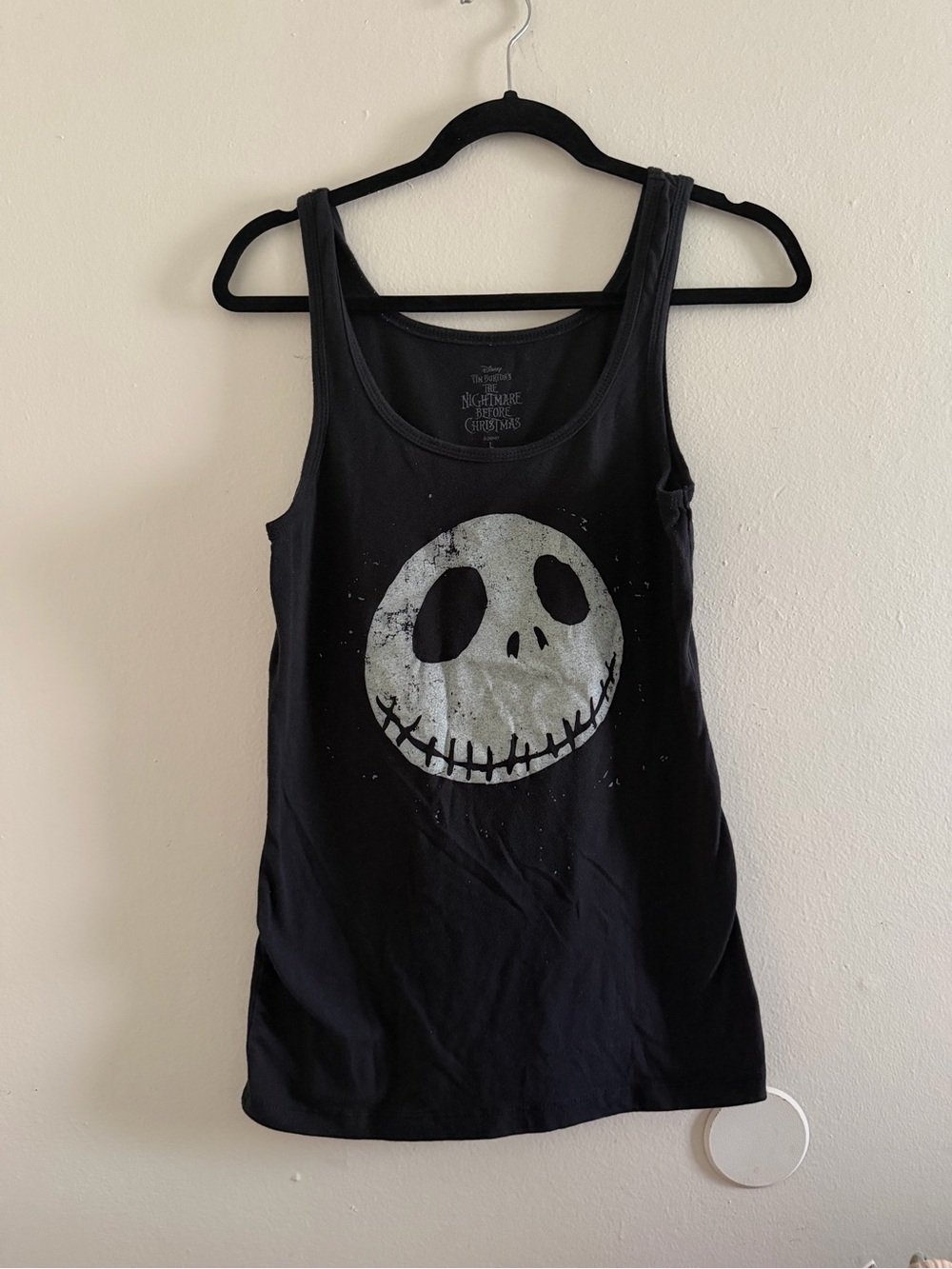 Disney Women's Black Tank Top with White Jack Skellington Face